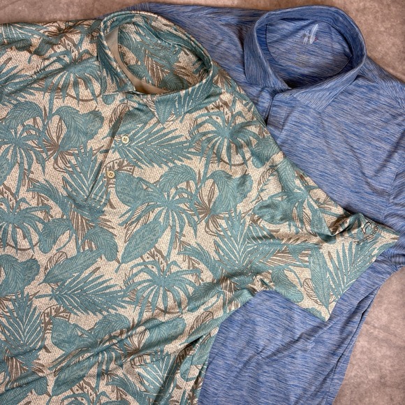 johnnie-O Other - Johnnie-O Polo Shirt Lot (2) Mens L White Blue Floral Feather Performance Preppy